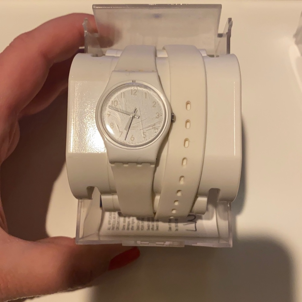 Swatch white double band watch